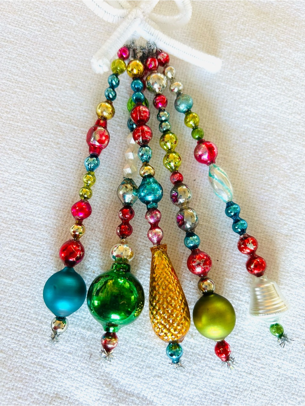 Vintage repurposed mercury glass garland bead icicle holiday Christmas ornaments